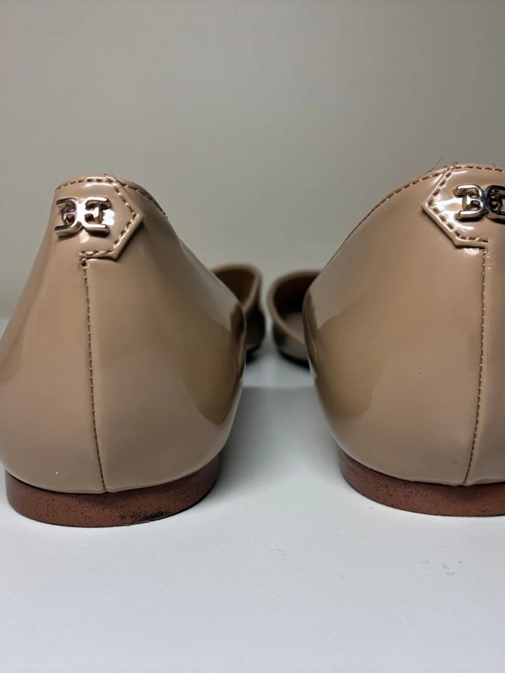 Sam Edelman Rodney Pointed Flats in Taupe- Patent Leather.